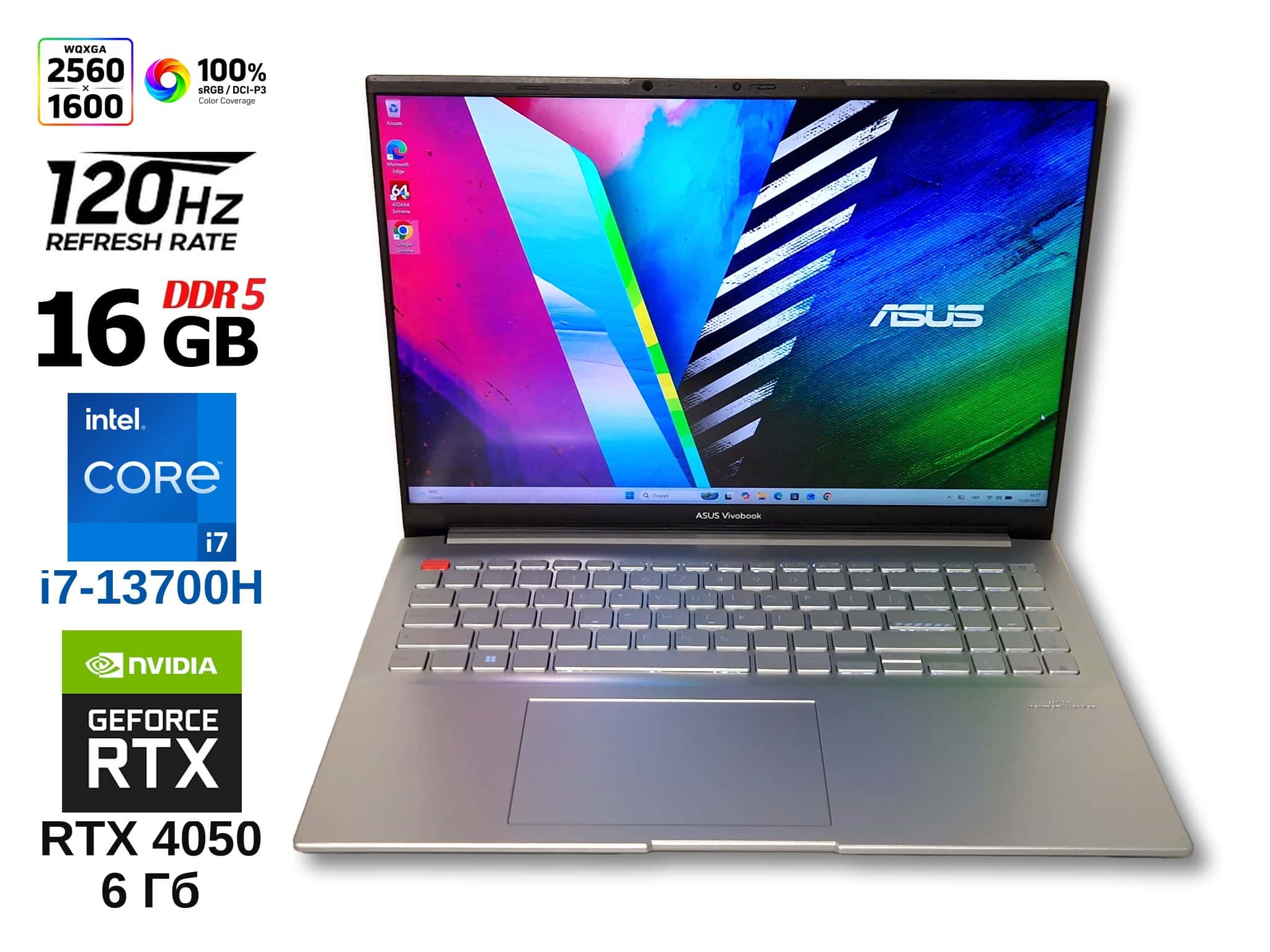 Професійний / Ігровий ноутбук б/у ASUS Vivobook Pro 16 K6602VU 16.0" 2560x1600, IPS, 16:10, 100% sRGB / DCI-P3 Core i7-13700H 16/1Тб RTX 4050 6Гб