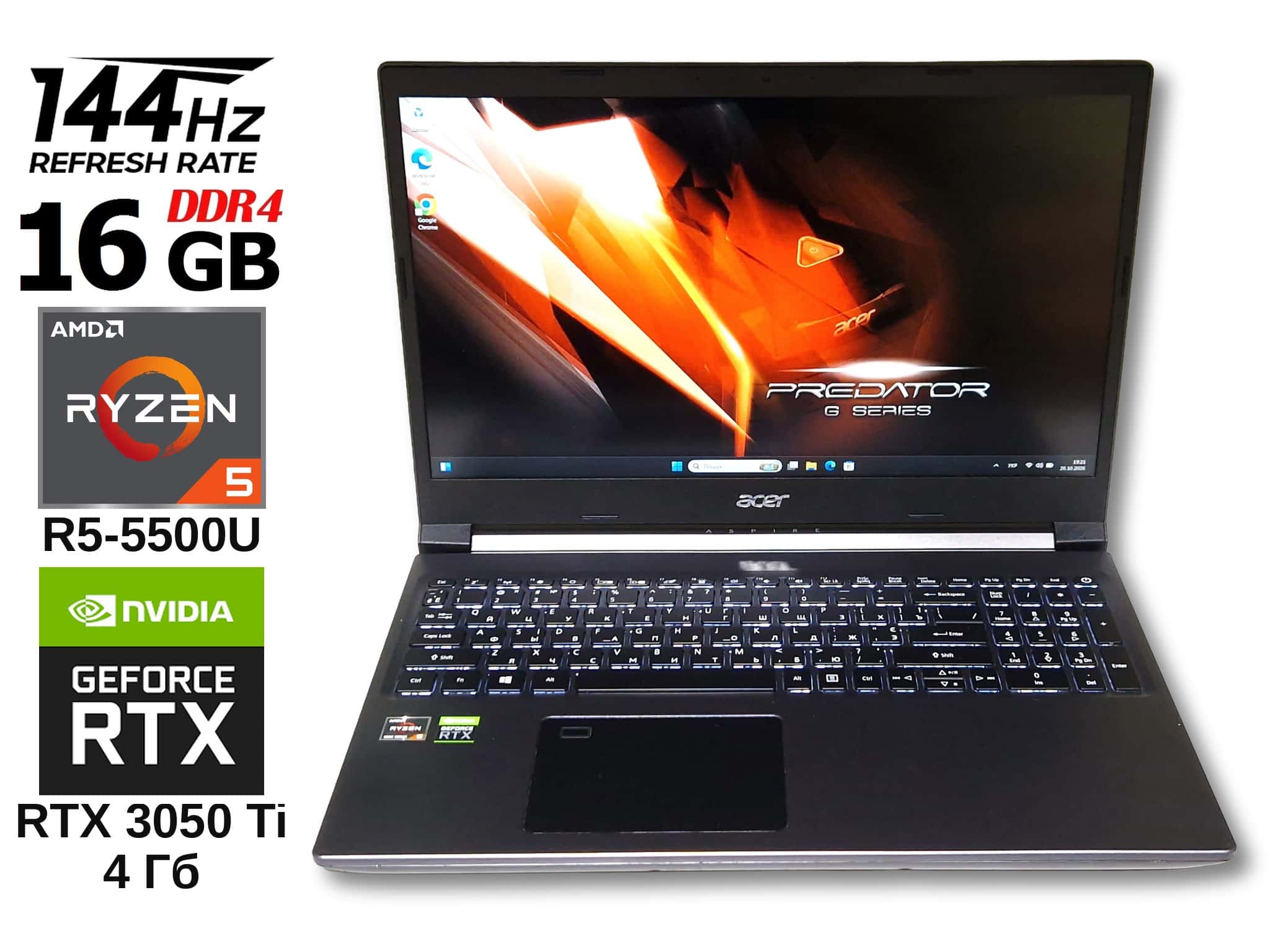 Acer Aspire 7 15.6" (1920×1080) Full HD IPS 144 Гц Ryzen 5 5500U 16 Гб/512 Гб RTX 3050 Ti 4Гб, Дуже добрий стан