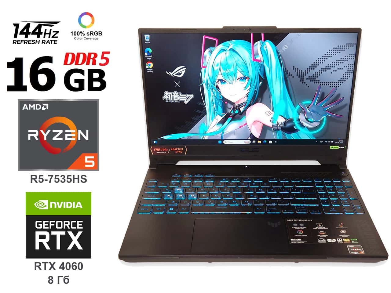Ігровий ноутбук б/у Asus TUF Gaming A15 FA507NV 15.6" 144Гц sRGB 100% Ryzen 5 7535HS 16/1Тб SSD RTX 4060 8Гб
