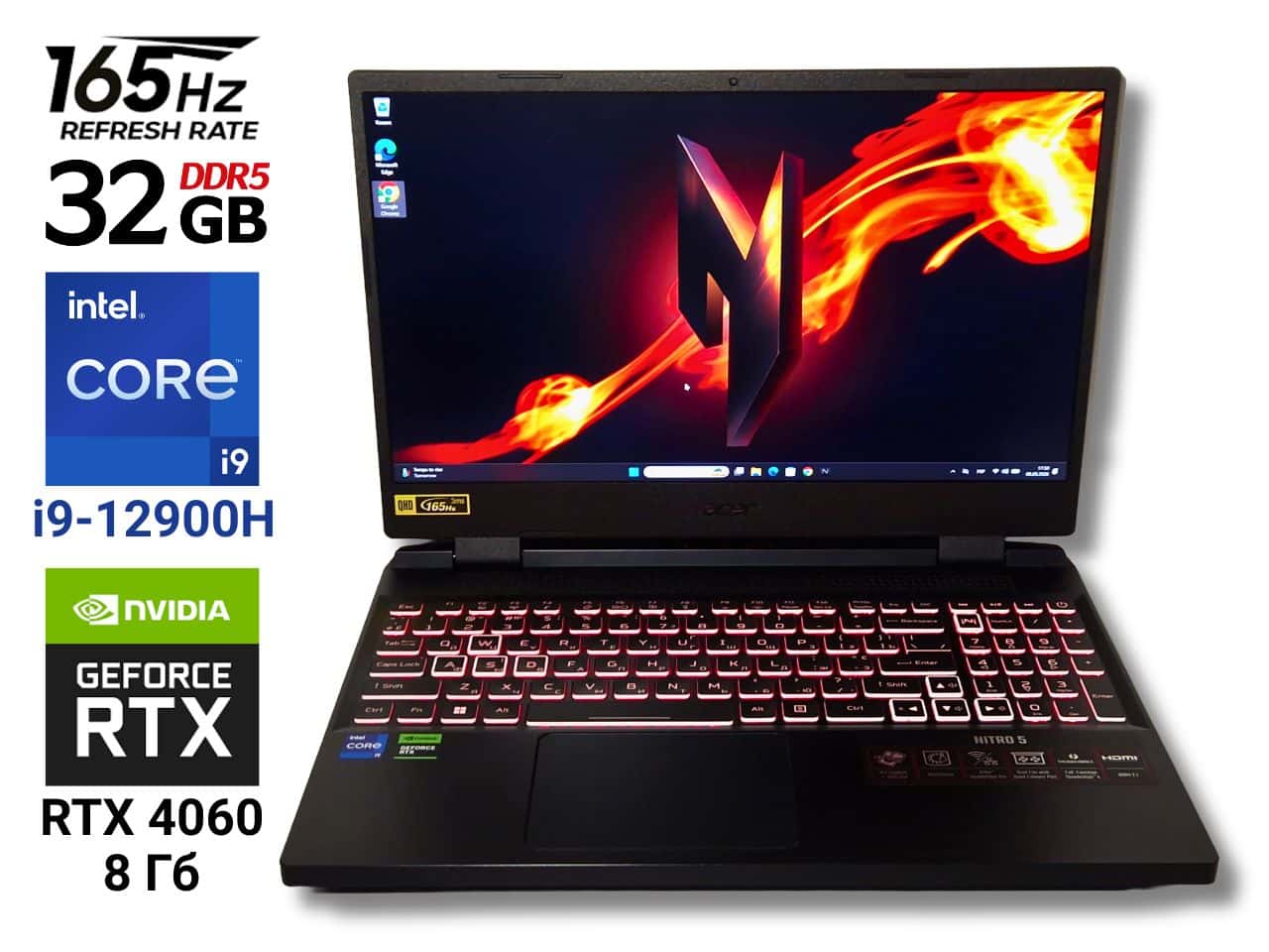 Acer Nitro AN515-58 15.6" QHD / 2K 165Hz 100% DCI-P3 Intel Core i9-12900H 32/1Тб SSD RTX 4060 8Гб 140Вт, Стан близький до нового