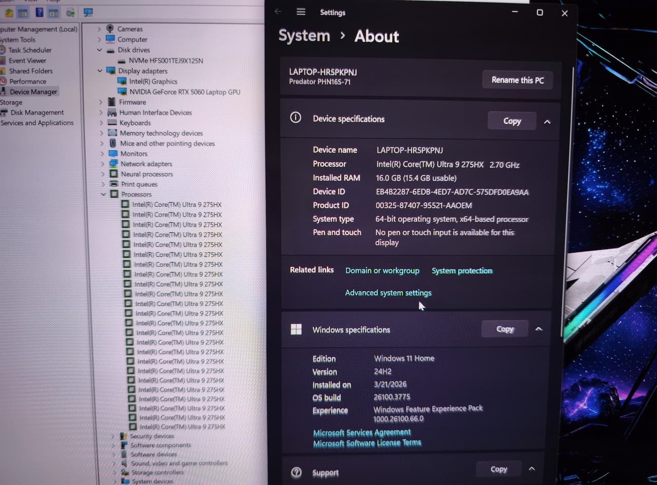 Acer Predator Helios Neo 16" Core Ultra 9 275HX 16/1000 RTX 5060 8GB - фото 9