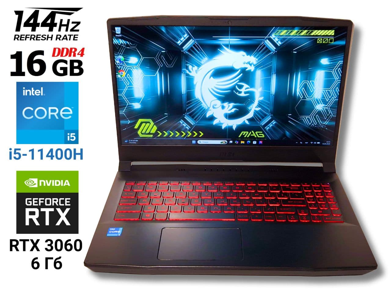 Ігровий ноутбук б/у MSI Katana GF66 144Hz Core i5-11400H 16/512 RTX 3060 6Гб