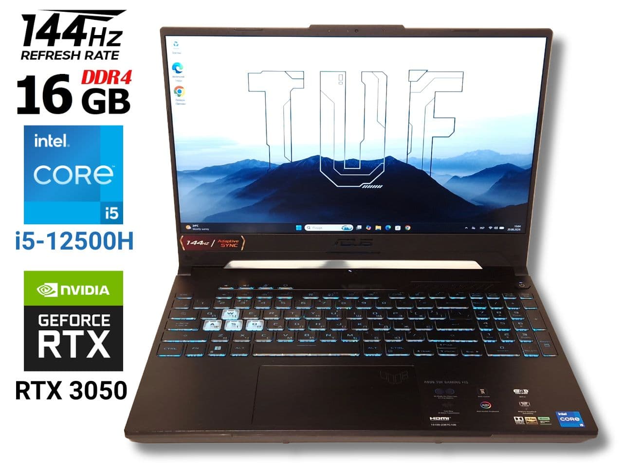Ігровий ноутбук б/у Asus TUF F15 FX507 IPS 144Гц Core i5-12500H 16/512 RTX 3050 95 Вт, Відмінний стан