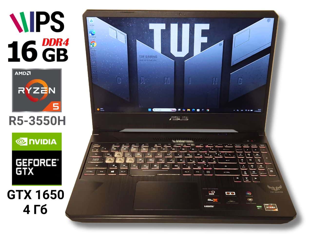 Ігровий ноутбук б/у ASUS TUF FX505DT IPS Ryzen 5 3550H 16/512 Гб GTX 1650 4Гб, Відмінний стан