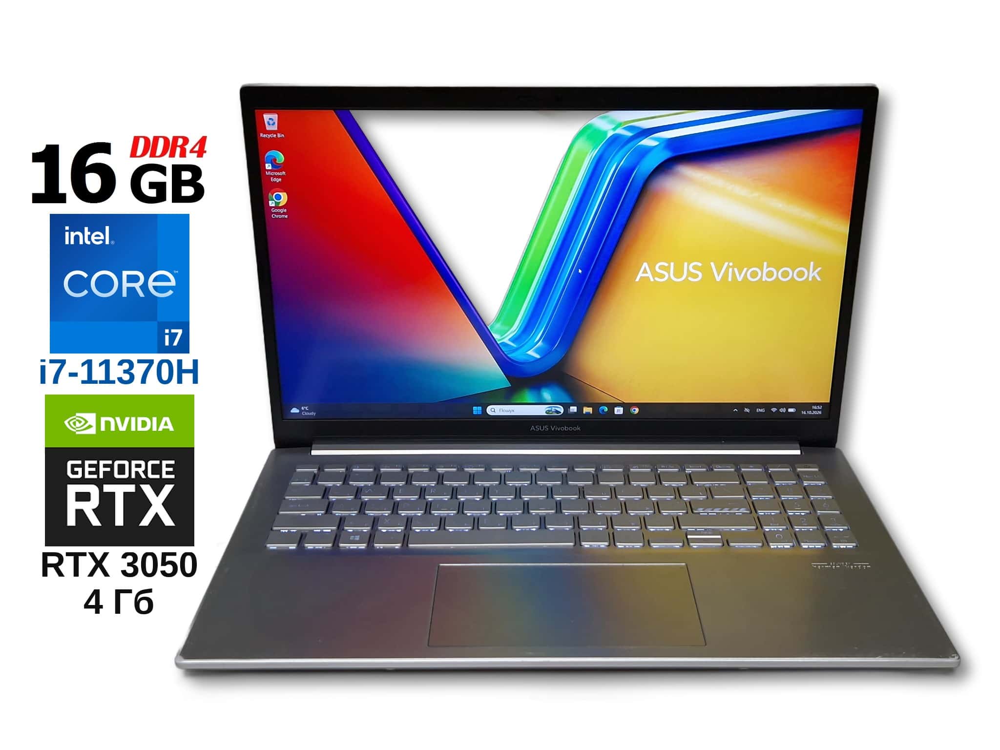 ASUS Vivobook Pro 15 15.6" (1920×1080) Full HD IPS Core i7-11370H 16 Гб/1 Тб RTX 3050 4Гб, Добрий стан