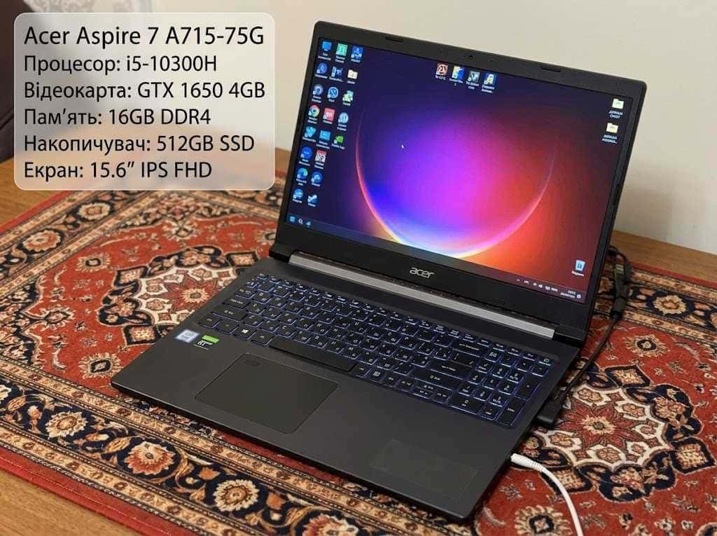 Acer Aspire 7 A715 15.6" FHD Core i5-10300H 16/512 GTX 1650 4GB